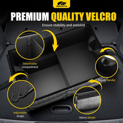 MIKKUPPA Car Trunk Organizer - 65L Collapsible Trunk Organizer with Lid, Sturdy Car Storage for SUV Auto Truck Van with Adjustable Straps and Non Slip Bottom (Black)