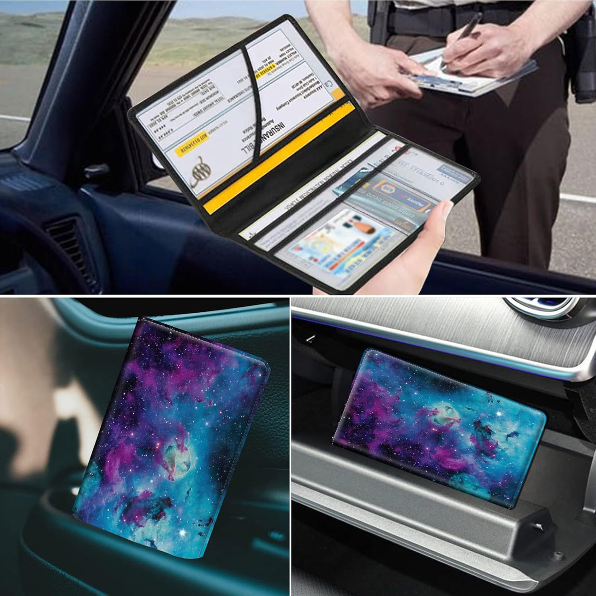 Car Registration and Insurance Holder, Leather Car Glove Box Organizer, Cool Car Accessories for ID, Driver's License Cards & Essential Document, business cards, Men&Women, Retro Audio Cassette