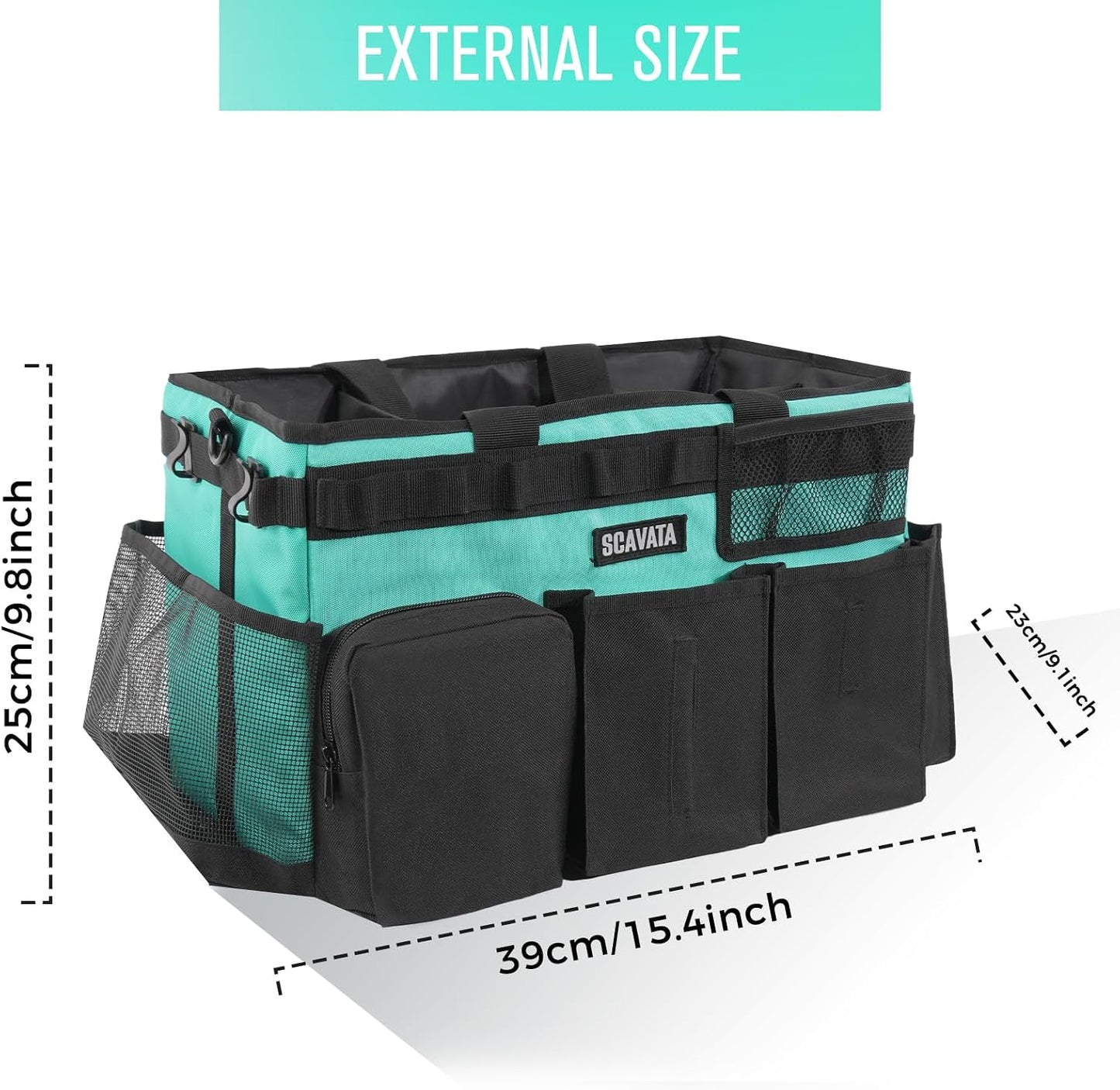 SCAVATA Wearable Cleaning Caddy Bag, Supplies Organizer with Handle & Shoulder Straps for Housekeepers, Under Sink & Car Cleaning Tool Organizer with 4 Foldable Dividers (Black)