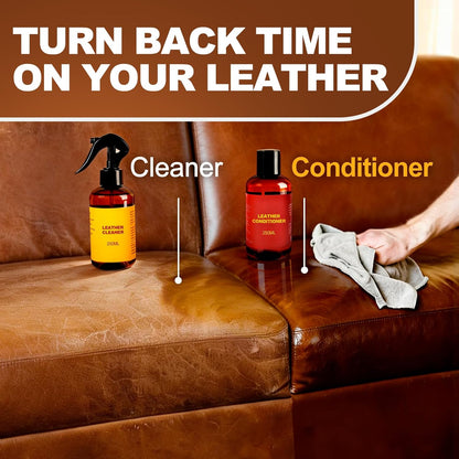 Leather Cleaner and Conditioner for Couch: Complete 2-Step Care Set for Car Interior Furniture Sofa Shoes Bags & Jackets - Restores Dry Cracked Faded & Scratched Leather