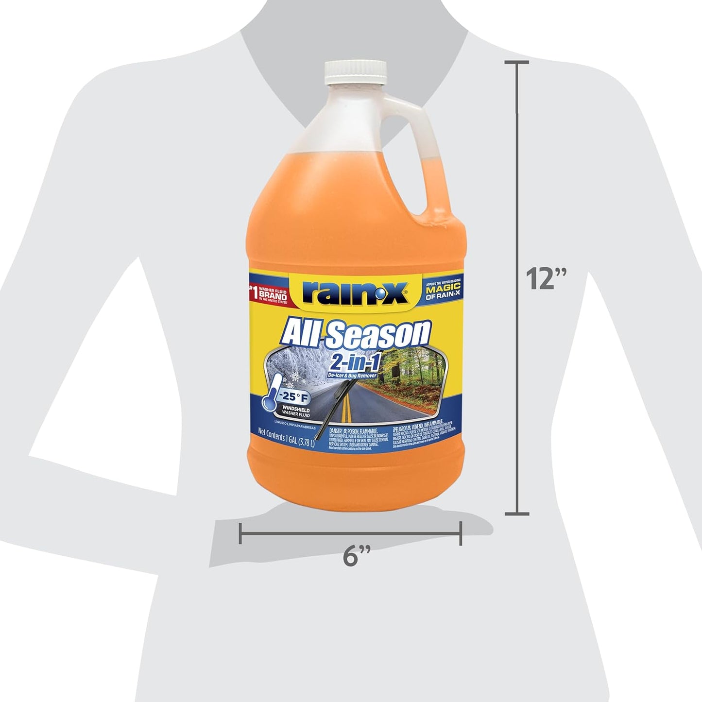 Rain-X All Season -25°F 2-in-1 De-Icer & Bug Remover Windshield Washer Fluid - 1 Gallon (Pack of 6)