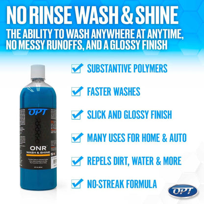 Optimum No Rinse Wash and Shine Version 5 - ONR Rinseless Car Wash Soap for Auto Detailing, Use On Paint, Ceramic Coatings, Glass, Interior (32 Oz)