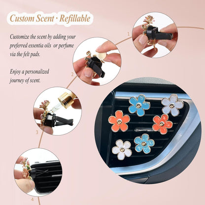 ORIESSE 6pcs Flowers Car Air Freshener Vent Clips Purple White Daisy Air Vent Clip Car Accessories for Women 3.3cm/3cm Flower Vehicle Interior Decor Refillable Diffuser