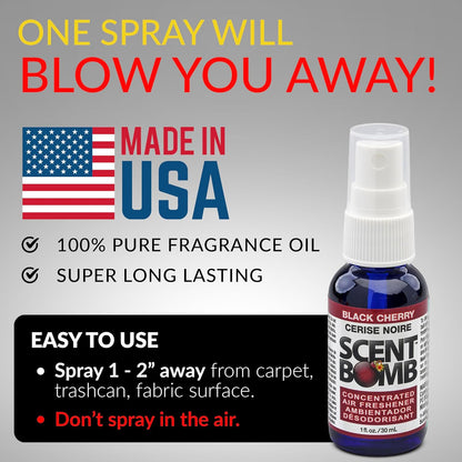 Scent Bomb Air Freshener Spray, Long-Lasting Odor Eliminator - Effective Deodorizer for Home & Car, Fresh Room Spray for Kitchen, Bathroom & Smell Neutralizer - 1 oz Pack of 4, Black Cherry Scent