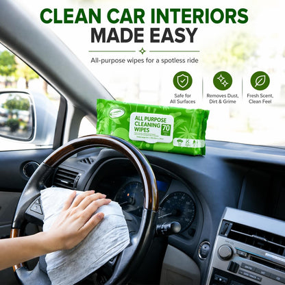 Air Jungles All Purpose Cleaning Wipes 70 Count, Extra Large 8" x 10" Heavy Duty for Car Interior, Kitchen, Bathroom, Gym Equitment, Tools - Non-Toxic Safe for Multi-Surface
