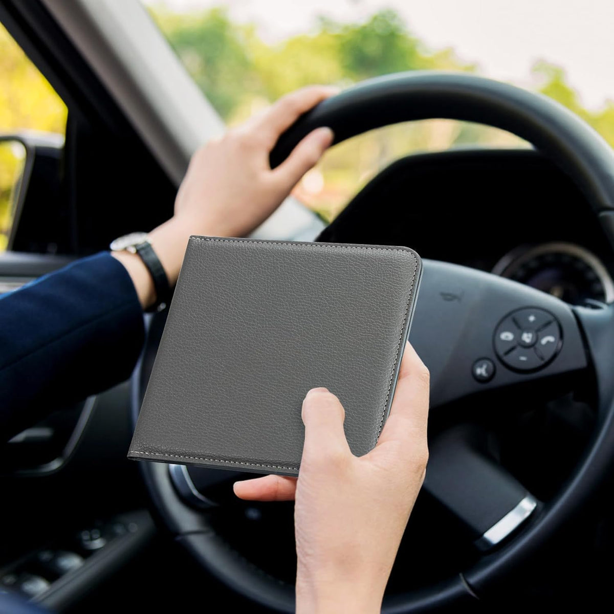 CoBak Car Registration and Insurance Holder - Men and Women Small Lightweight Vehicle Glove Box Car Organizer, Auto Truck Comparment Accessories Case for Essential Document, Driver License (Black)