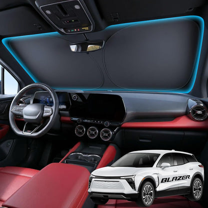Wigoo Tesla New Model Y Accessories Windshield Sunshade [OEM Design, 100% Sun Blockage] Foldable Heat Insulation Sunshade with Storage Bag, for Model Y 2020~2026 (Juniper), Silver Coating - Colors B