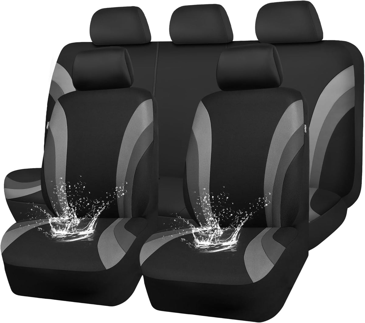 CAR PASS Line Rider Sporty Front Seat Covers,Gray Car Seat Covers Two Front Seats Only, Airbag Compatible,Universal Fit Sedans,Cars,Vans,SUV,Truck(Black and Gray)