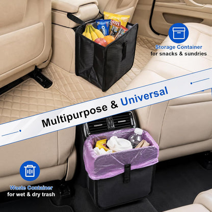 Car Trash Can, Foldable Hanging Car Trash Bag, 2 Gallon Leakproof Waterproof Auto Garbage Bag with Liner, Collapsible Car Interior Accessories Essentials for SUV Truck RV, Black