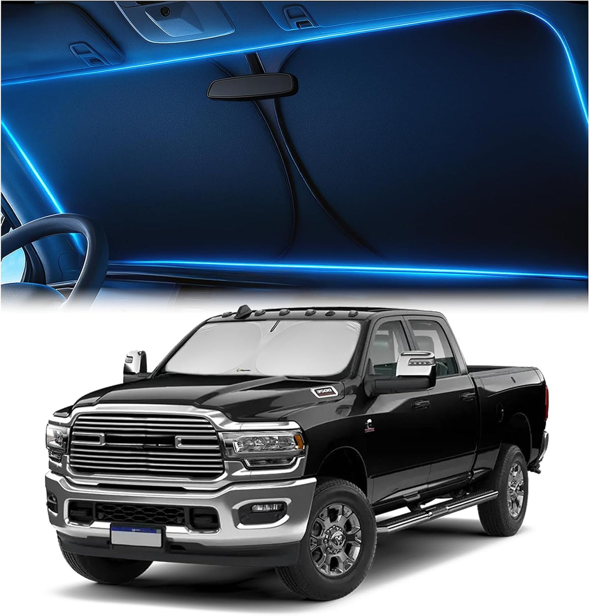 Magnelex Windshield Sun Shade for Dodge RAM 1500 2019-2023 2024 2025 2026, Foldable Car Window Sunshade, Heat & UV Visor Cover, Reflective Front Shades Accessories - Colors A