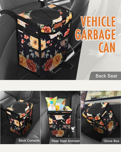 Pritent Car Trash Can with Lid, Cute Leakproof Car Trash Garbage Bag Hanging Vehicle Trash Bin Small Portable Automotive Garbage Cans Organizer for Back/Front Seat/Console(Trapezoid,Black)