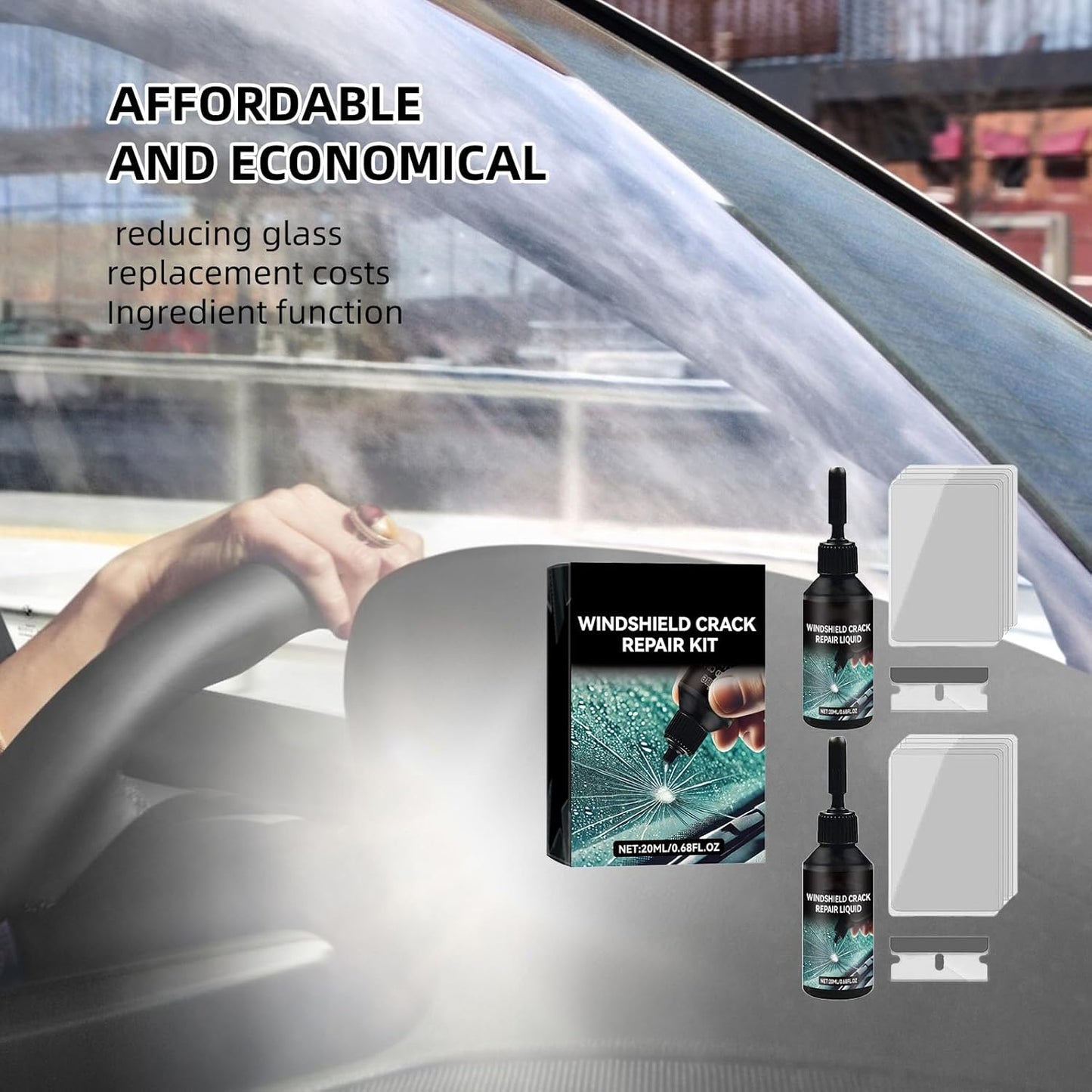 Cracked Windshield Repair Kit for Car Cracks, Fast and Convenient (2PCS) | Emergency Repair for Star, Linear Cracks & Chips,Portable Emergency Glass Repair Set for Car and Home Use