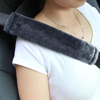 Amooca Soft Faux Fur Universal Fit Seatbelt Cover Car Truck SUV Airplane Seat Belt Shoulder Pad for Carmera Backpack Straps Neck Cushion Protector 2 Pack 10.5in Dark Gray