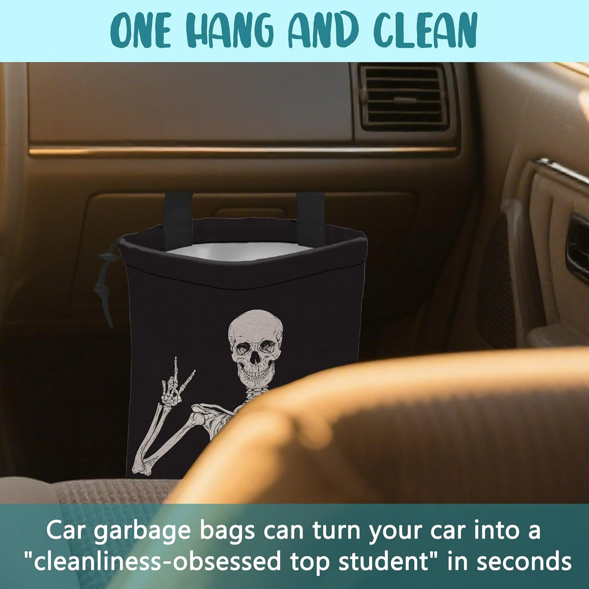 Car Garbage Bag Colorful Floral Spring Daisy Drawstring Car Trash Bag Hanging for Back Seat with Adjustable Buckle Canvas Vehicle Trash Can Easy-to-Install