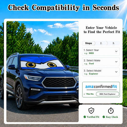 Car Windshield Sun Shade, Funny Cartoon Eyes Sun Visor for Car Windshield Universal Fits Sedan Compact Car Hatchback SUV, UV Heat Protection - 59 x 27.5