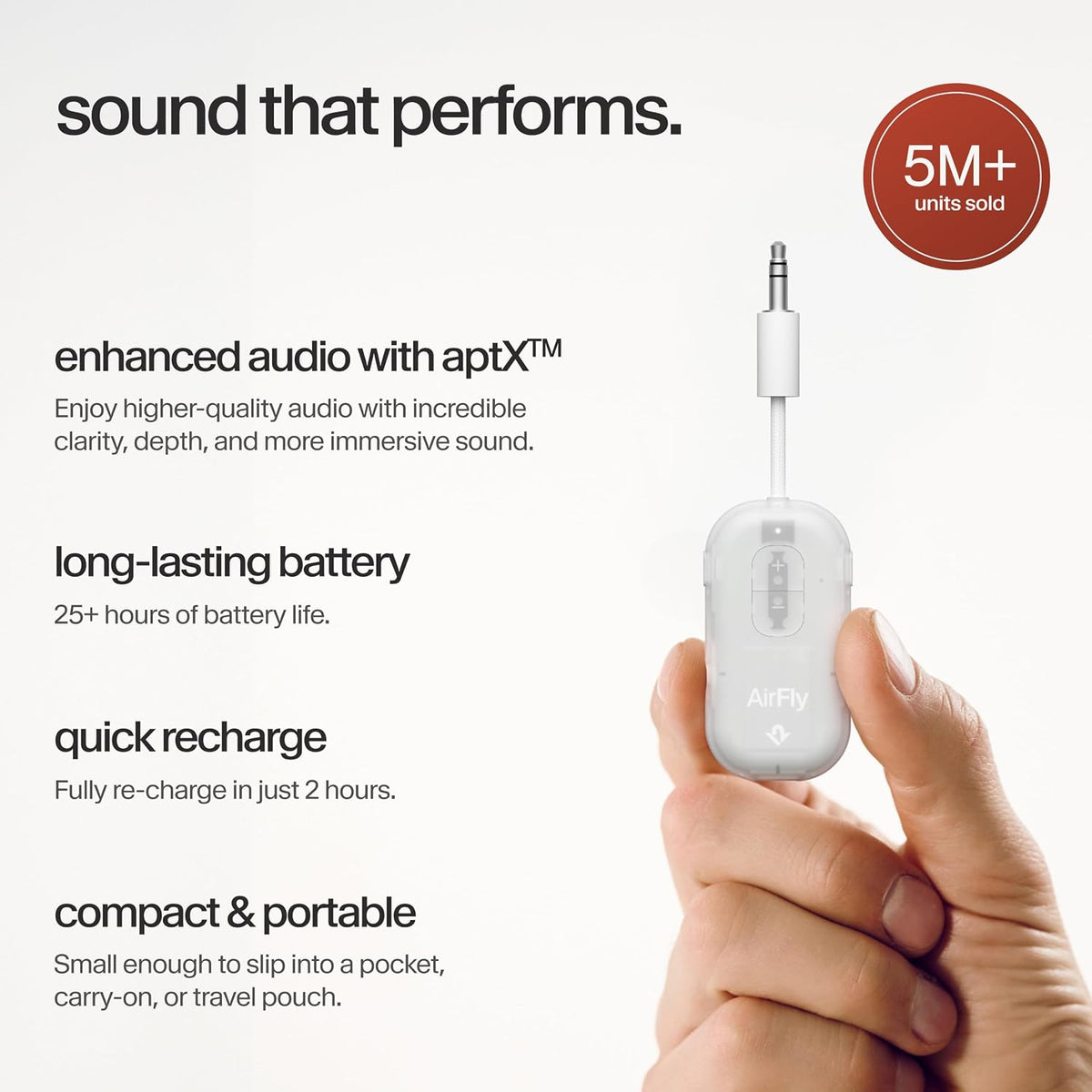 AirFly Pro 2 Deluxe – Bluetooth Adapter for Airplane, Pair 2 AirPods or Wireless Headphones – 3.5mm AUX Bluetooth Transmitter/Receiver for Cars, Boats, Treadmills, TVs – Airplane Travel Essentials