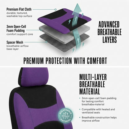 FH Group Full Set Cloth Car Seat Covers, Universal Fit Front and Split Bench Rear, Airbag Compatible, Washable for SUV, Sedan, Van - Black