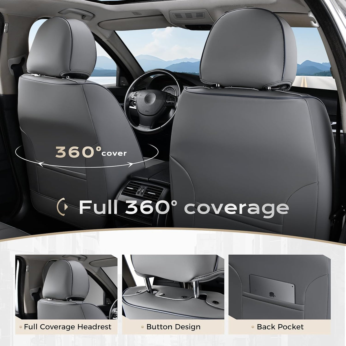 Coverado Seat Covers Full Set, Black Seat Covers for Cars 5 Seats, Car Seat Protector, Waterproof Nappa Leather Car Seat Cushion, Front and Rear Car Seat Cover Fit for Most Sedans SUV Pick-up Truck - Colors B