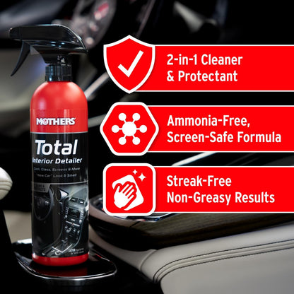 Mothers Total Interior Detailer, 24 oz. — Cleans & Protects Dash, Glass, Screens & More, Safe Ammonia-Free Formula Removes Dirt, Oily Film & Fingerprints Without Streaks or Residue (05434)