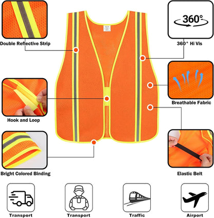 High Visibility Reflective Safety Vest for Men Women Class 2 Hi Vis Mesh Fabric Safety Work Jacket with Elastic Band