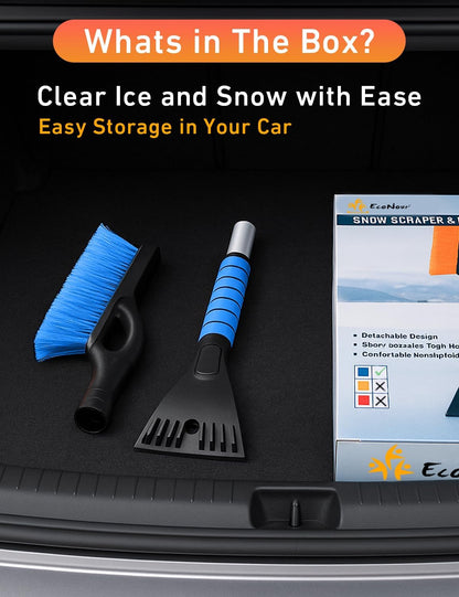 EcoNour 27" Car Snow Brush and Ice Scrapers for Car Windshield (2 Pack) | Scratch Free Bristle Head Snow Brush & Tough Window Snow Scraper with Aluminium Body | Snow Removal Winter Car Accessories