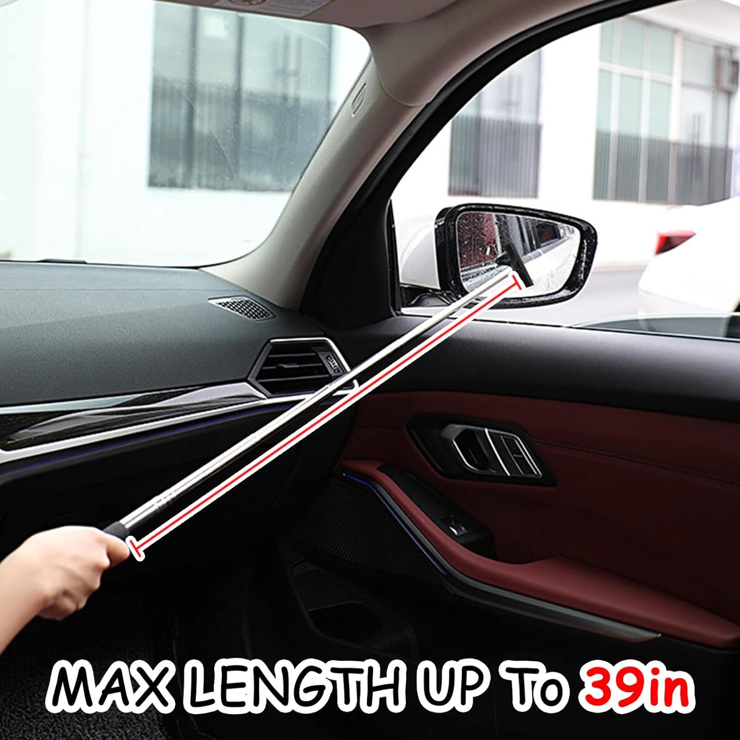 1 Pcs Car Window Mini Squeegee Retractable Auto Glass Squeegee Car Rearview Mirror Wiper Water Cleaner with Telescopic Long Rod Portable Cleaning Tools for All Vehicles (Black)