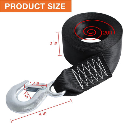 Recovery Tow Strap 2in X 20ft Heavy Duty 20,000 lbs Break Strength, Use for Emergency Towing Rope, Tree Saver, Winch Extension, Triple Reinforced Loops, Protective Sleeves,Car Accessories