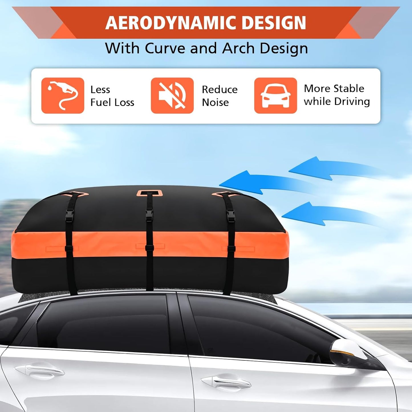 Roof Bag, Waterproof Soft Car Top Carrier Without Rack, 15 Cubic Feet Cargo Carrier for Top of All Vehicles with/Without Rack, Includes Anti-Slip Mat, 4 Door Hooks, Luggage Lock, Storage Bag