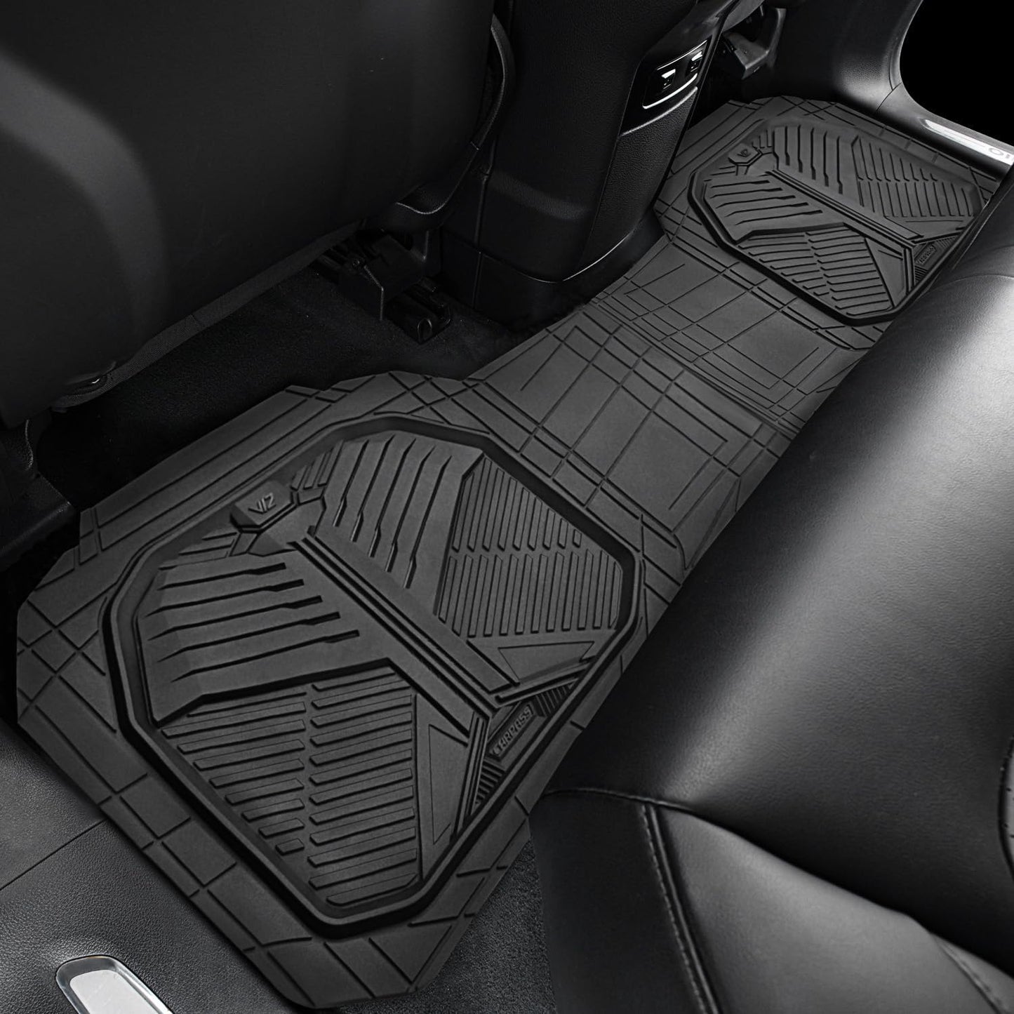 CAR PASS Heavy Duty Rubber Car Mats with Cargo Liner, Deep-Dish Car Floor Mats and Trunk Mat All Weather, Universal Trim-to-Fit for SUVs Trucks Sedans, Waterproof Anti-Slip, Trimmable V12 Black