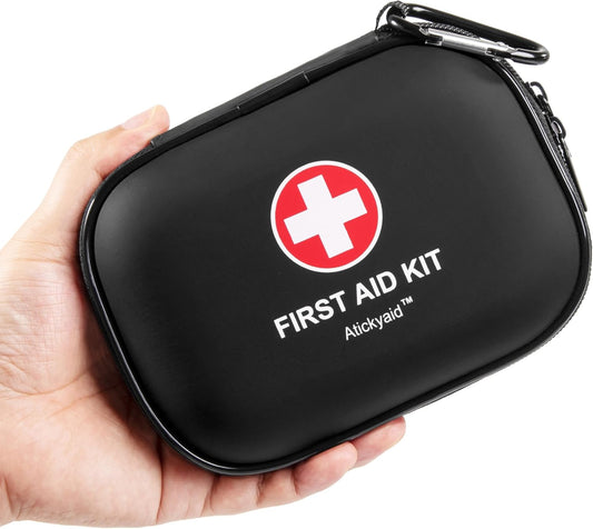 Mini First Aid Kit - 120 Piece Small Waterproof Hard Shell Medical Kit for Car, Home, Office, Travel, Camping, Sports, Outdoor, School - Emergency First Aid Supplies and Survival Kit (Red)