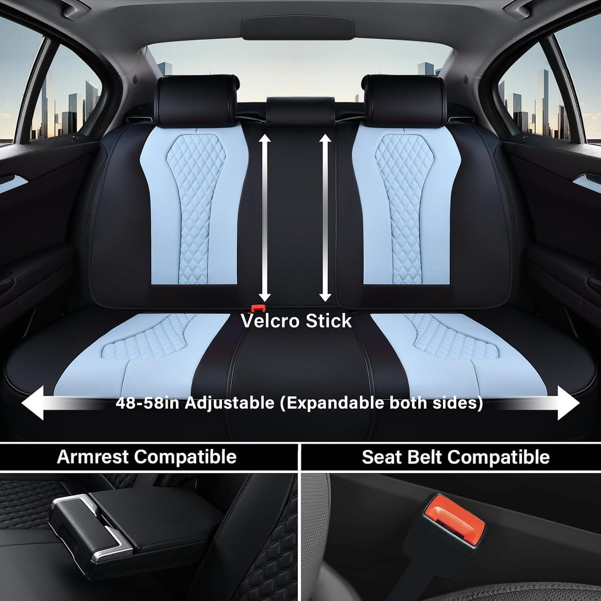 Coverado Seat Covers, Car Seat Covers Full Set, Black Car Seat Cover, Car Seat Covers Front Seats Back Seat Cover, Waterproof Car Seat Cushion, Leather Seat Covers Seat Protector Fit for Most Cars