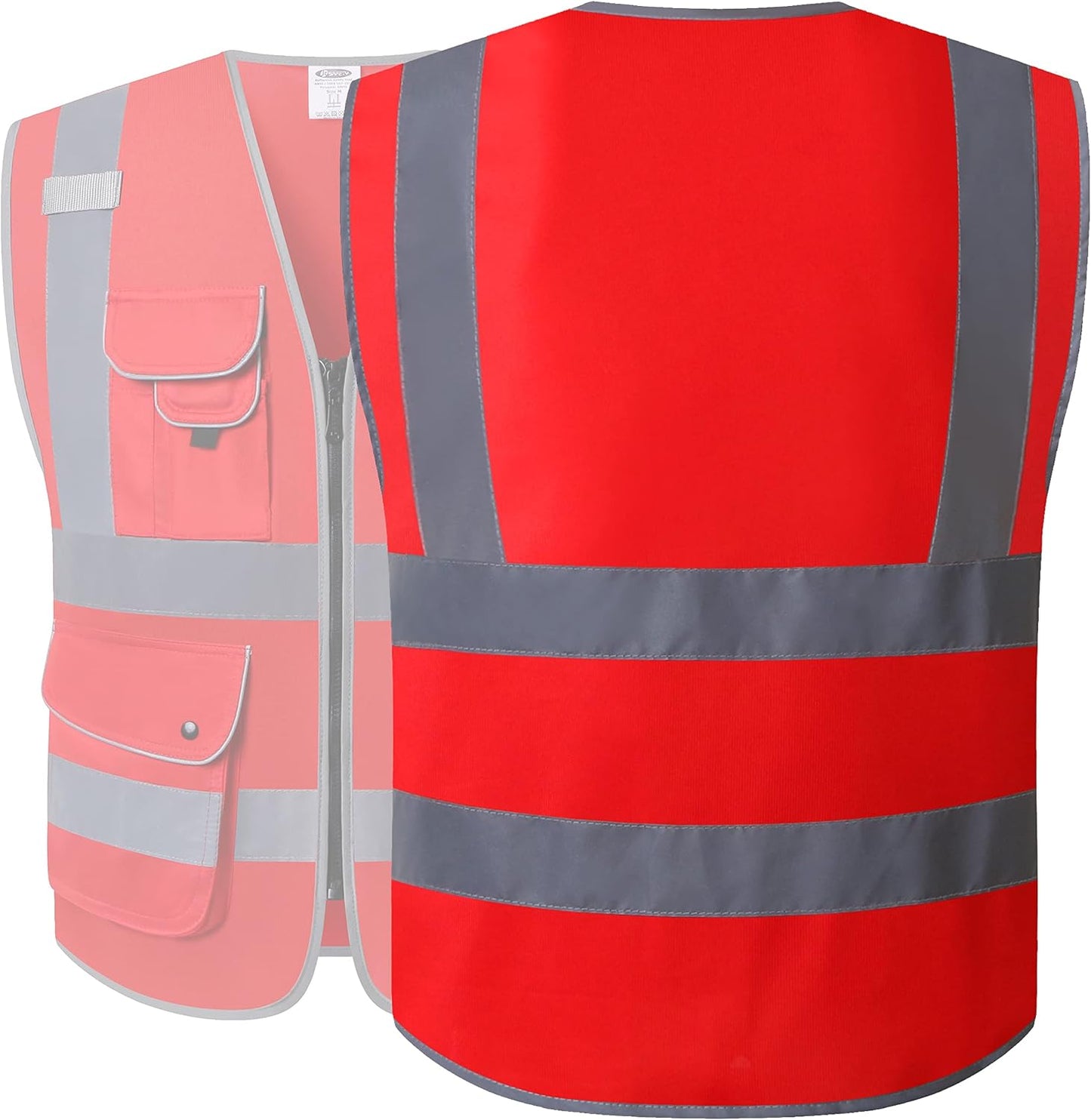 JKSafety 9 Pockets Class 2 High Visibility Zipper Front Safety Vest With Reflective Strips,Meets ANSI/ISEA Standard (Large, 150-Yellow) - Colors A