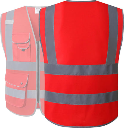 JKSafety 9 Pockets Class 2 High Visibility Zipper Front Safety Vest With Reflective Strips,Meets ANSI/ISEA Standard (Large, 150-Yellow) - Colors A