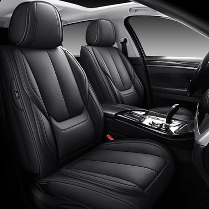 MINGBRON Car Seat Cover Full Set, Leather Car Seat Cover, Waterproof Seat Covers, Car Seat Cushion, Nappa Leather Seat Covers Car Seat Protector Universal Fit Most Cars Black