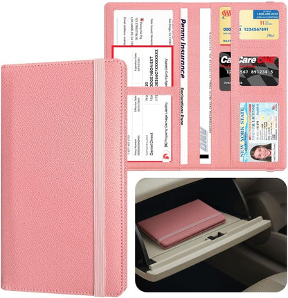 LINTRU Car Insurance and Registration Card Holder, Fits Folded Registration Papers, Double-Stitched Rigid Backing, Secure Elastic Closure, Vehicle Document Organizer, Car Accessories for Men & Women