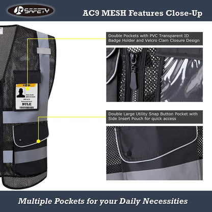 JKSafety 9 Pockets Class 2 High Visibility Zipper Front Safety Vest With Reflective Strips,Meets ANSI/ISEA Standard (Large, 150-Yellow) - Colors B