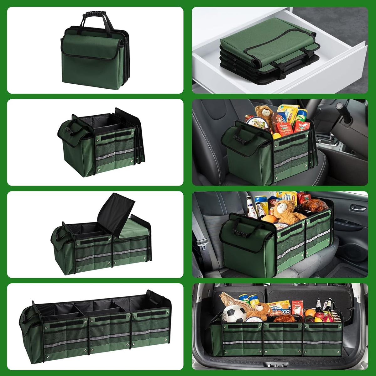 Car Trunk Organizer,Heavy Duty Collapsible 95 L Capacity Car Trunk Storage Organizer,Multi-Compartment Pockets, Adjustable Straps - Ideal for Travel, Camping, Shopping,Perfect for SUV, Truck, Sedan