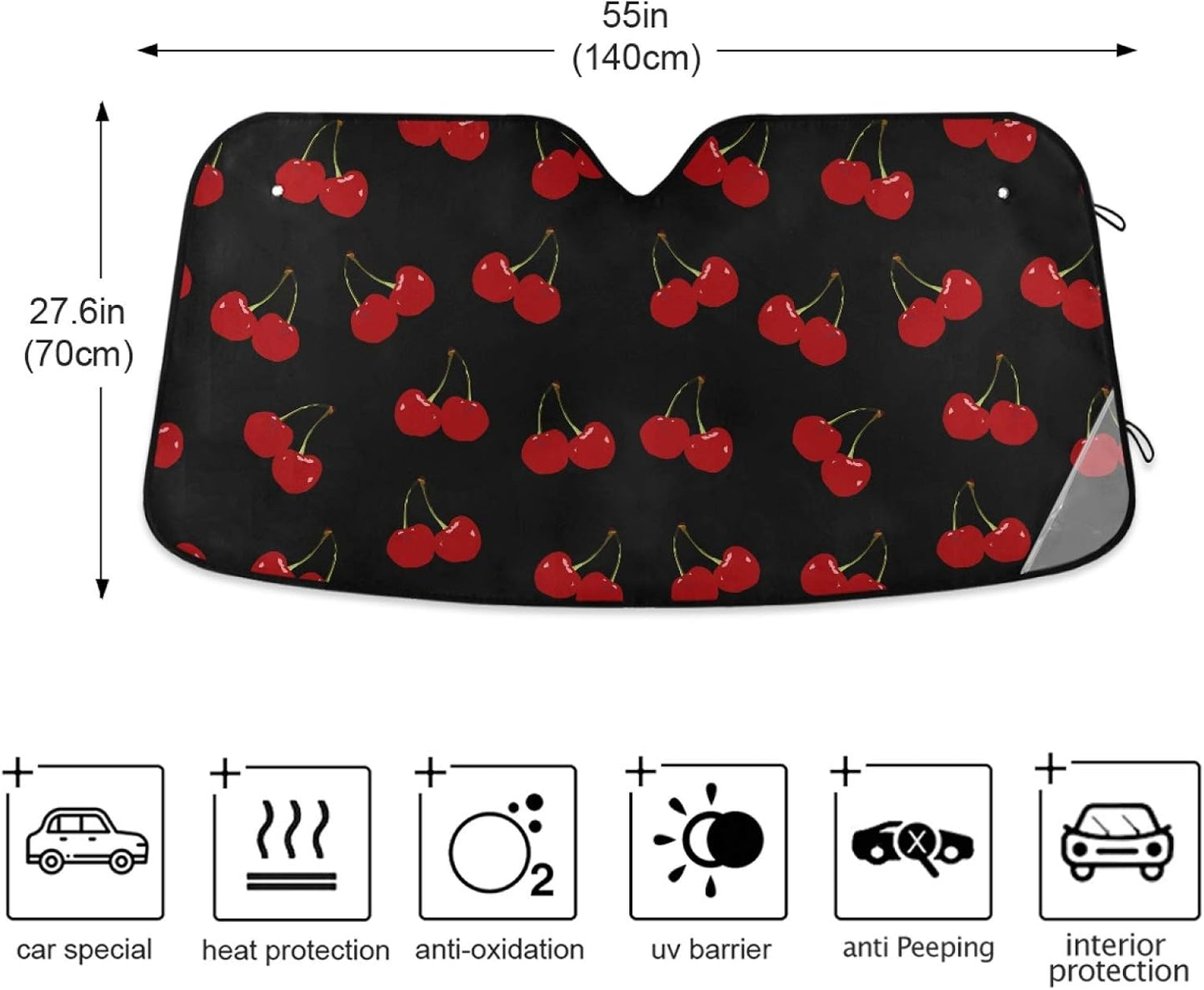 Black Leopard Car Windshield Sun Shade Animal Skin Print Foldable UV Ray Sun Visor Protector Sunshade to Keep Your Vehicle Cool (51" x 27.6")