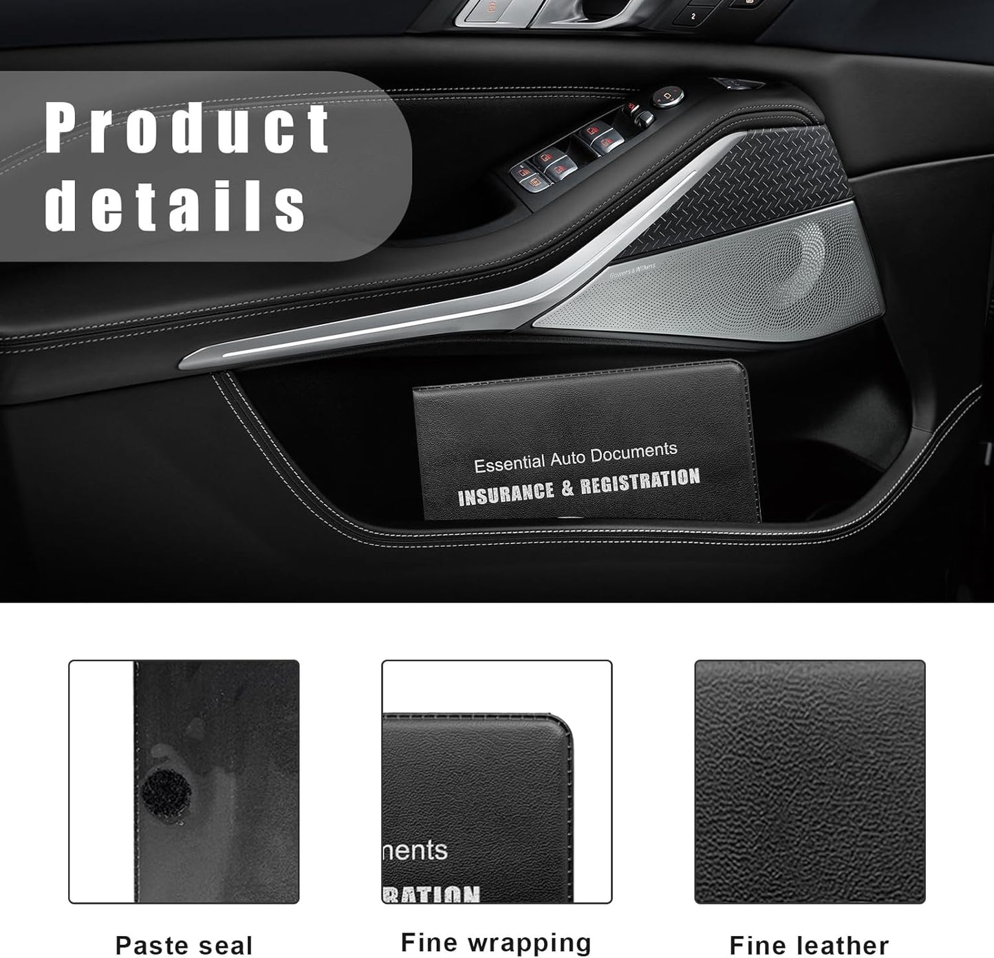 4 PCS Car Registration and Insurance Holder, Vehicle Glove Box Organizers with Closure for License Document, Auto Essential Paperwork Wallet Case Holder, Car Accessories (Black, Car Logo)