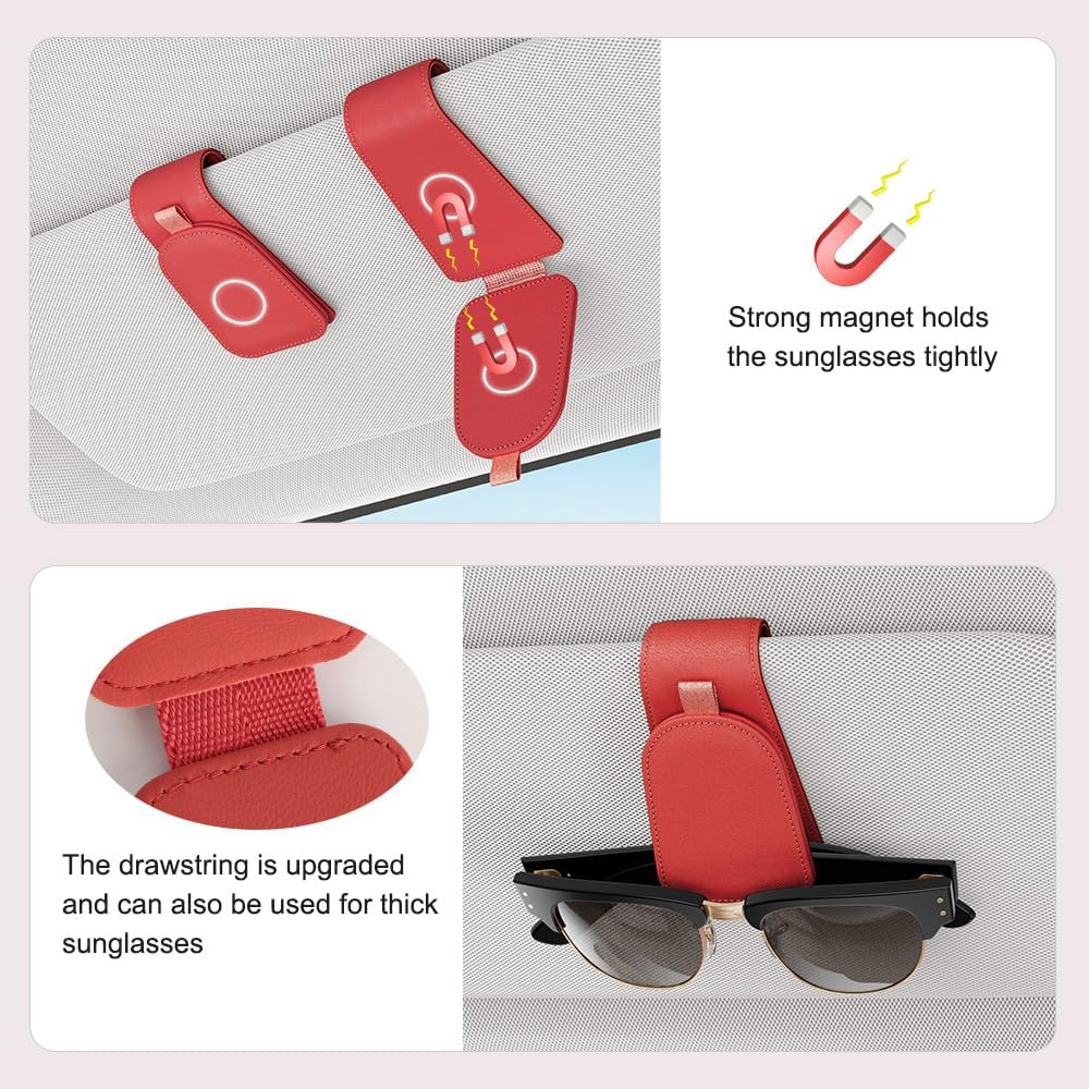 Sotfamily Sunglass Holder for Car Visor, Suede Cloth Magnetic Sunglass Organizer for Car Accessories, 2 Packs, Black