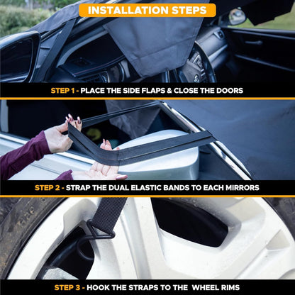 EcoNour Windshield Cover for Ice and Snow - Universal Fit for Car, SUV, Truck, Heavy Duty 600D Oxford Fabric Frost Protector for Ice & Sleet, Includes Anti-Theft Straps, Medium (69"x42")