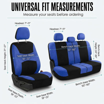 FH Group Full Set Cloth Car Seat Covers, Universal Fit Front and Split Bench Rear, Airbag Compatible, Washable for SUV, Sedan, Van - Black