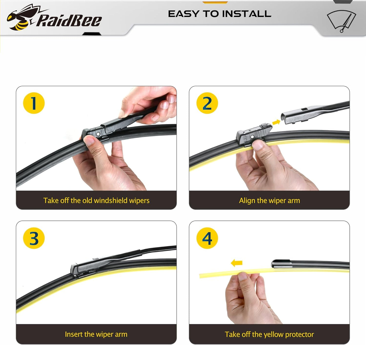 Raidbee® 26"+26" Windshield Wiper Blades Replacement for Ford Fusion 2013 2014 2015 2016 2017 2018 2019 2020 Genuine OEM Quality 2 Pack - Colors A