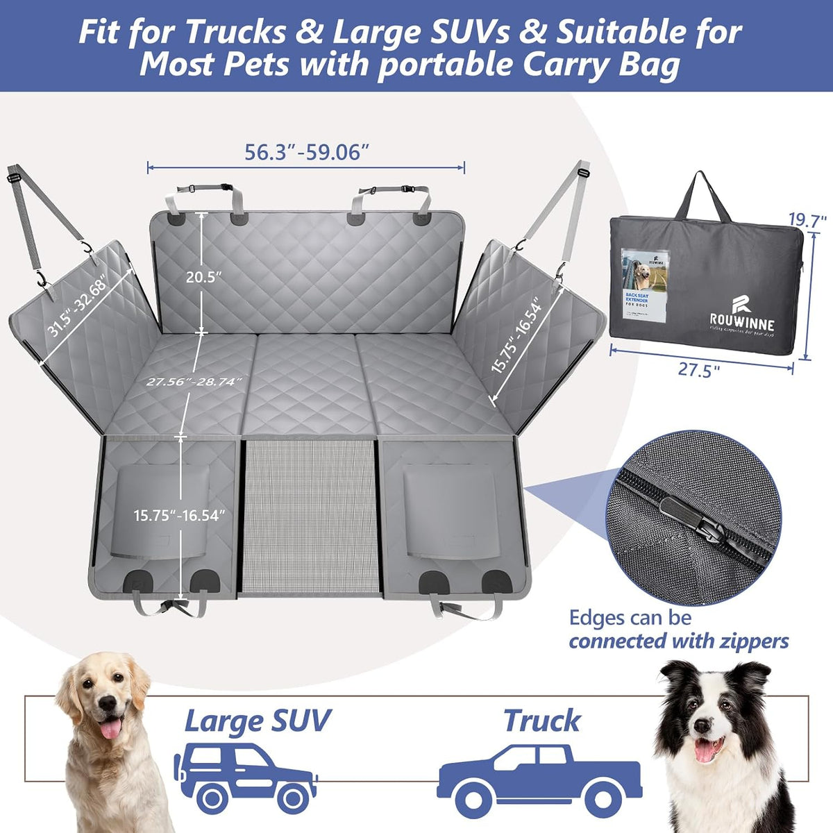 Back Seat Extender for Dogs-Large Space, Dog Car Seat Cover Hard Bottom Holds 420lbs, Sturdy Backseat Extender for Dogs,Upgraded Waterproof Pet Car Bed Dog Hammock for Car, SUV,Truck, Black