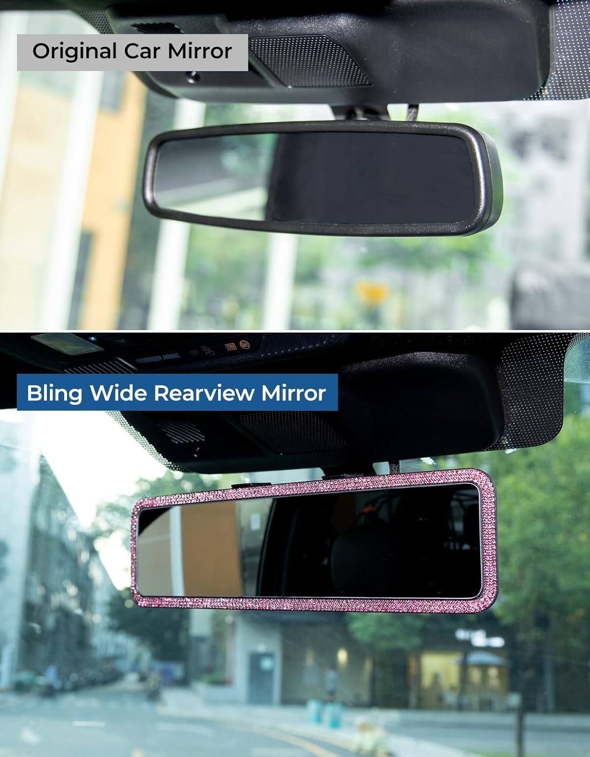 JOYTUTUS Panoramic Rear View Mirror, 12 Inch Wide Angle Clip On Mirror, Universal Car Interior Accessories, Convex Interior Mirror Reduces Blind Spot, Clear Vision Fits Car SUV Trucks
