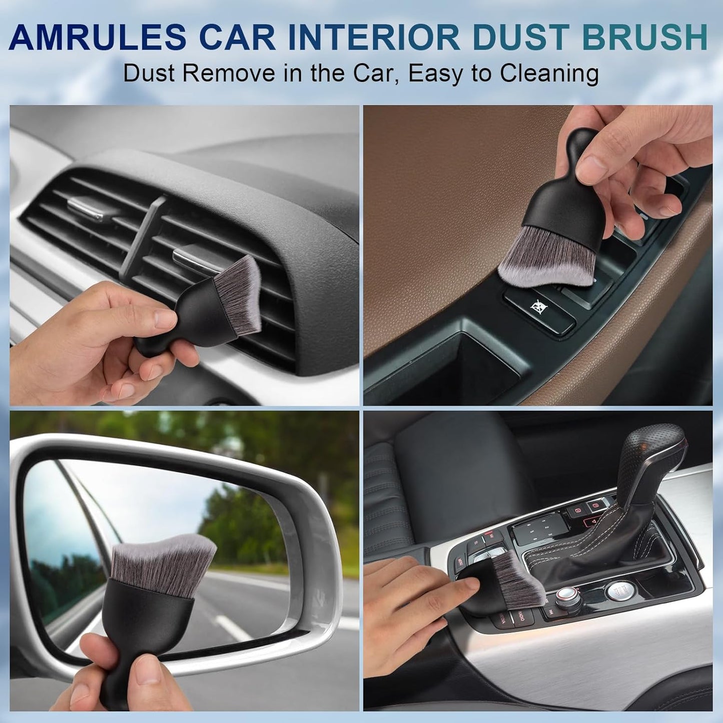 Amrules 2PCS Car Interior Detailing Brush, Auto Car Detailing Brush Dusting Brush, Soft Bristles Car Interior Cleaning Tool for Dashboard Interior, Exterior, Skylight, Leather, Dust Brush, Brown
