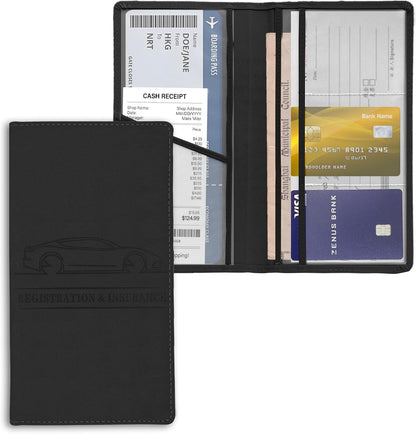 Leather Premium Car Registration & Insurance Card Holder, Vehicle Glove Box Wallet Case, for Documents, Cards, License (Blue)