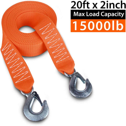 Tow Strap with Hooks 2in X20Ft Recovery Strap 10,000LB Break Strengthened Towing Rope for Towing Vehicles in Roadside Emergency