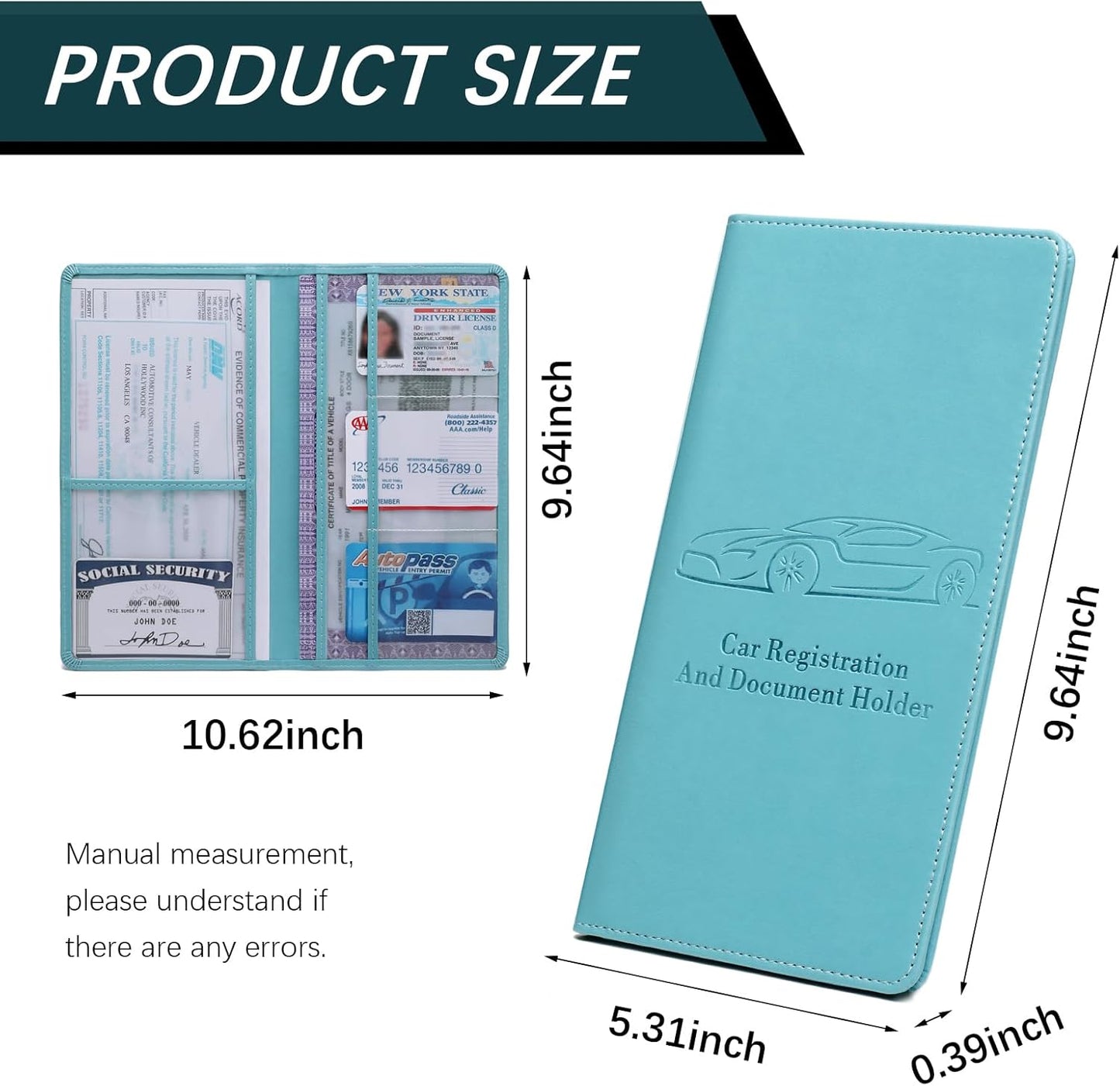 Car Registration and Insurance Card Holder for Women Men, Orange Glove Box Paperwork Organizer with Magnetic Buckle for Easy Access and Protect Documents and Various Cards in Vehicle