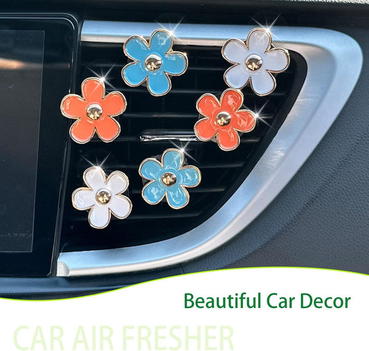 ORIESSE 6pcs Flowers Car Air Freshener Vent Clips Purple White Daisy Air Vent Clip Car Accessories for Women 3.3cm/3cm Flower Vehicle Interior Decor Refillable Diffuser